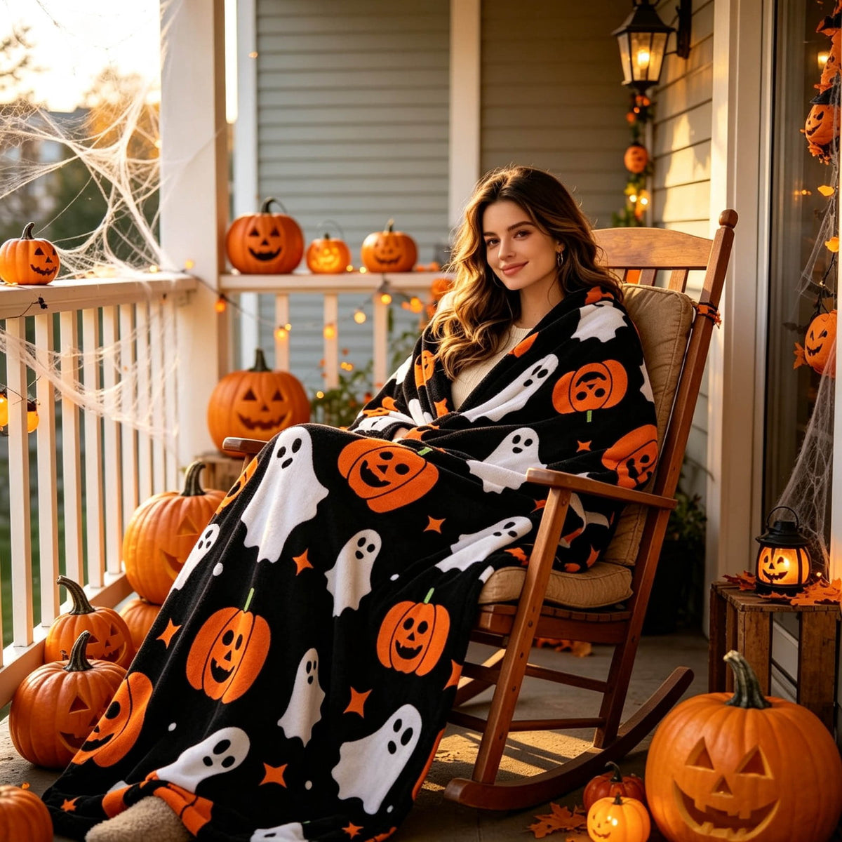 Halloween blanket,Halloween Print Throw Blanket Flannel Soft Cozy Decorative Nap Blanket with Ghost Pumpkin Skull for Office Bedroom Sofa Camping Travel(100x150cm/39x59 Inch),Black
