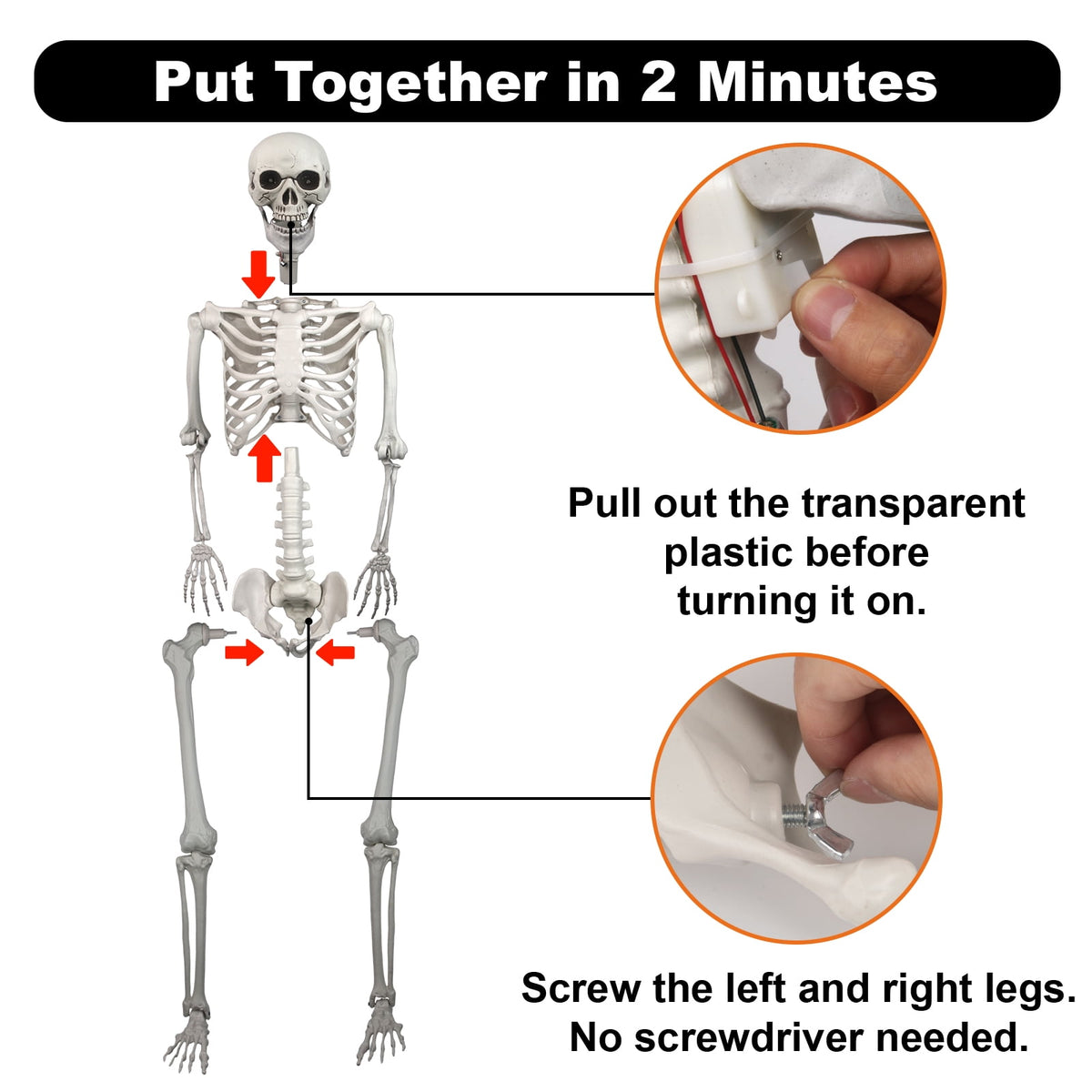 Gamexcel Scary Props Decoration, with Bag, Halloween Skeleton Bones Skull, Life Size, for Graveyard Scene Haunted Houses, 35 Pieces