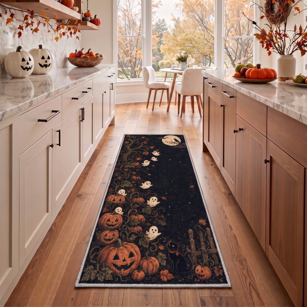 GENIMO 5'x7' Halloween Area Rug for Living Room, Washable Non Slip Soft Vintage Pumpkin Indoor Rug for Bedroom Dining Room Home Office, Antique Moss