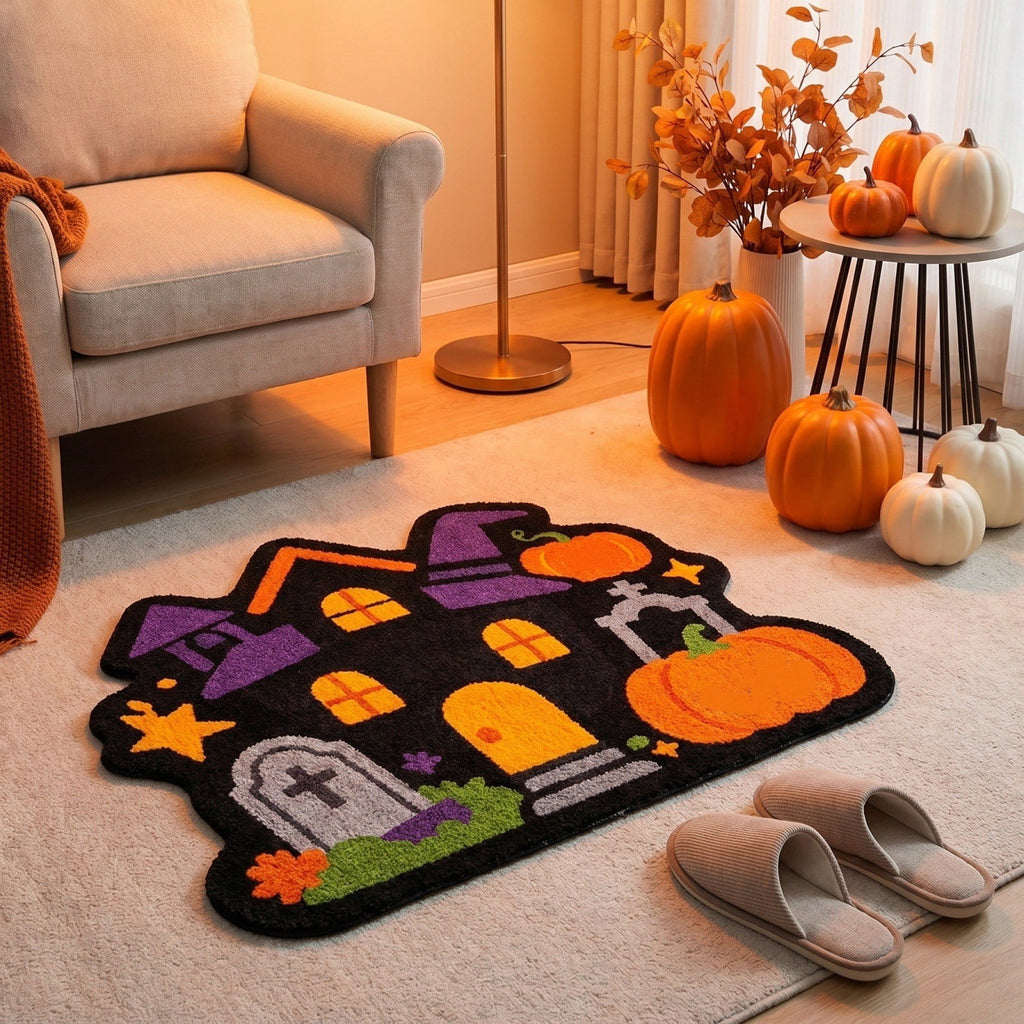 Halloween Door Mat Pumpkin Shaped Non-Absorbent Skidproof Mat 15.75x23.62in Polyester Skidproof & Weather Resistant for Front Door Porch Indoor Outdoor Halloween Door Mat by MPOISVA