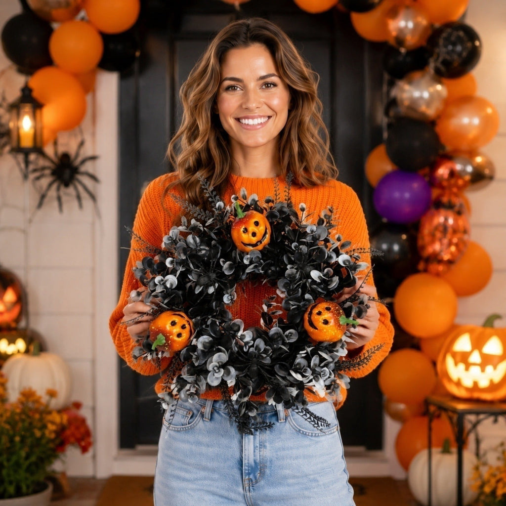 2026 Halloween Indooor Decoration Halloween Wreath Of Withered Branches Door Hanging Holiday Window Display Party Decoration Artificial Pumpkin Garland Wreath Wall Hanging
