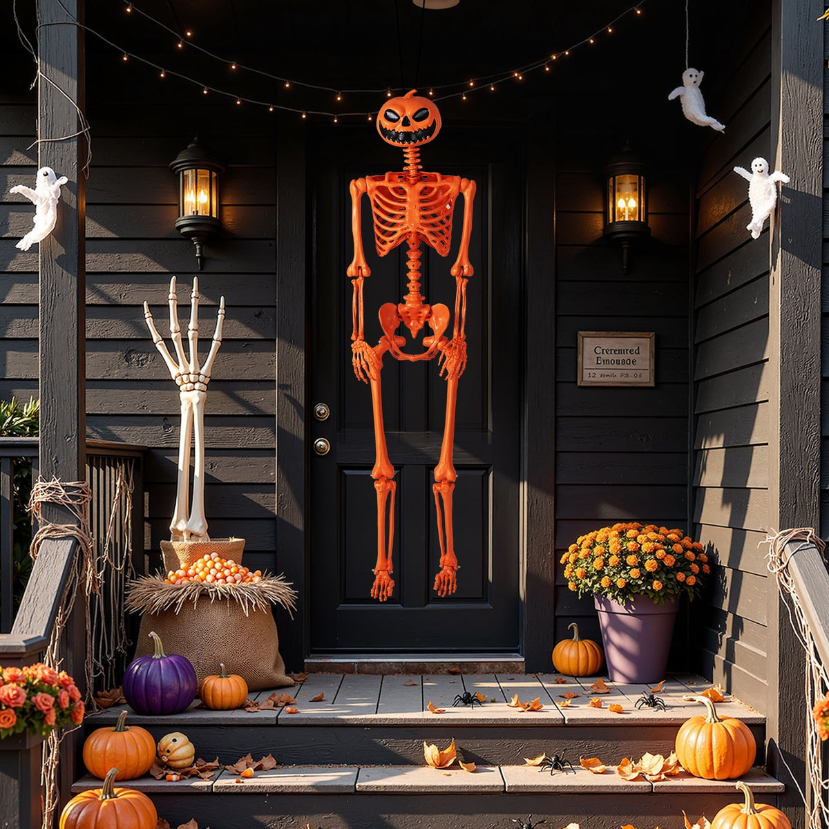 Costway 5.5 FT Poseable Halloween Skeleton Life-Size Decoration with Built-in Lights Green