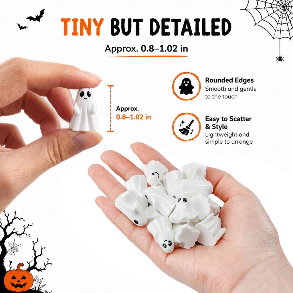 Mini Ghosts Figurines,Tiny Halloween Miniatures for Spooky Tiered Tray Decor,Home Tabletop Shelf Centerpieces,Party Favors Gift,60 Pcs