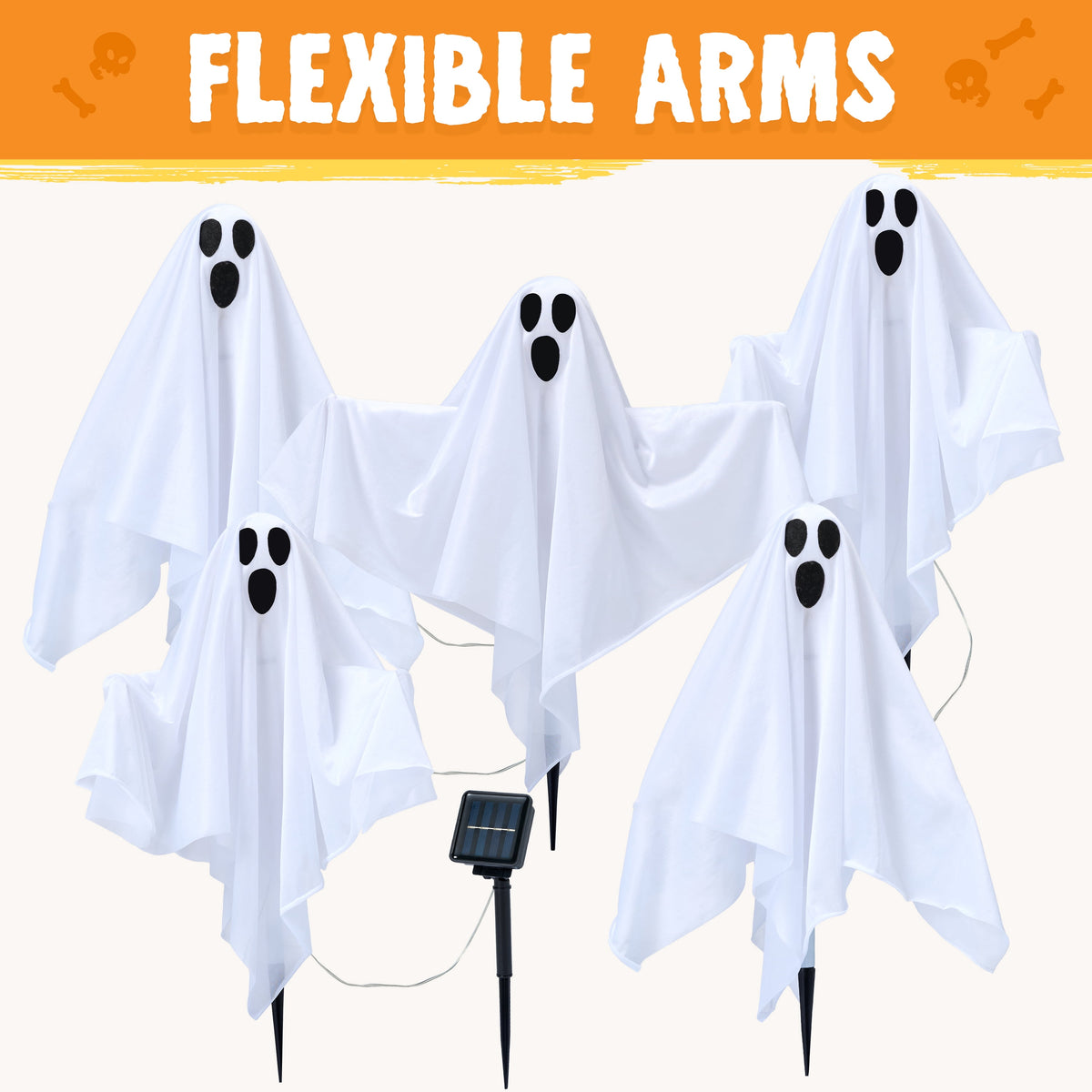 Joyfy 3 Packs Halloween Ghost Decorations Outdoor, Light Up Flying Ghost Pathway Lights， Battery Operated Watereproof Ghost Deocr with 3 Stakes, Halloween Yard Front Porch Haunted House Decorations