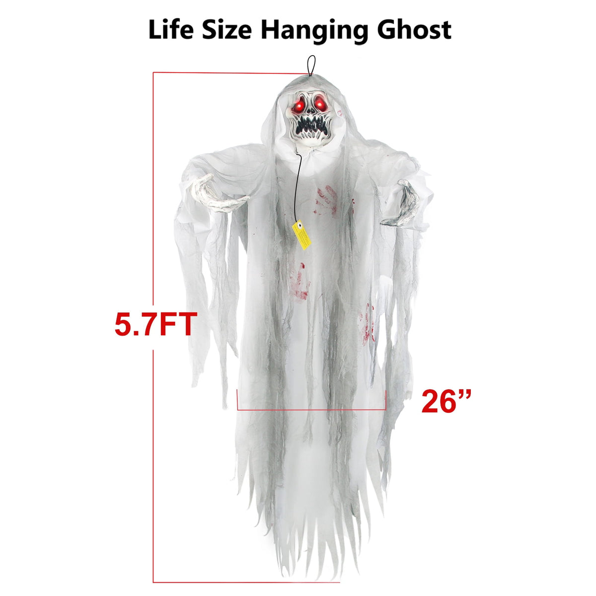 Gamexcel 5.7 ft Halloween Hanging Grim Reaper, Black Skeleton Ghost with Sensor-Activated LED Eyes and Sound, Indoor and Covered Outdoor Decor