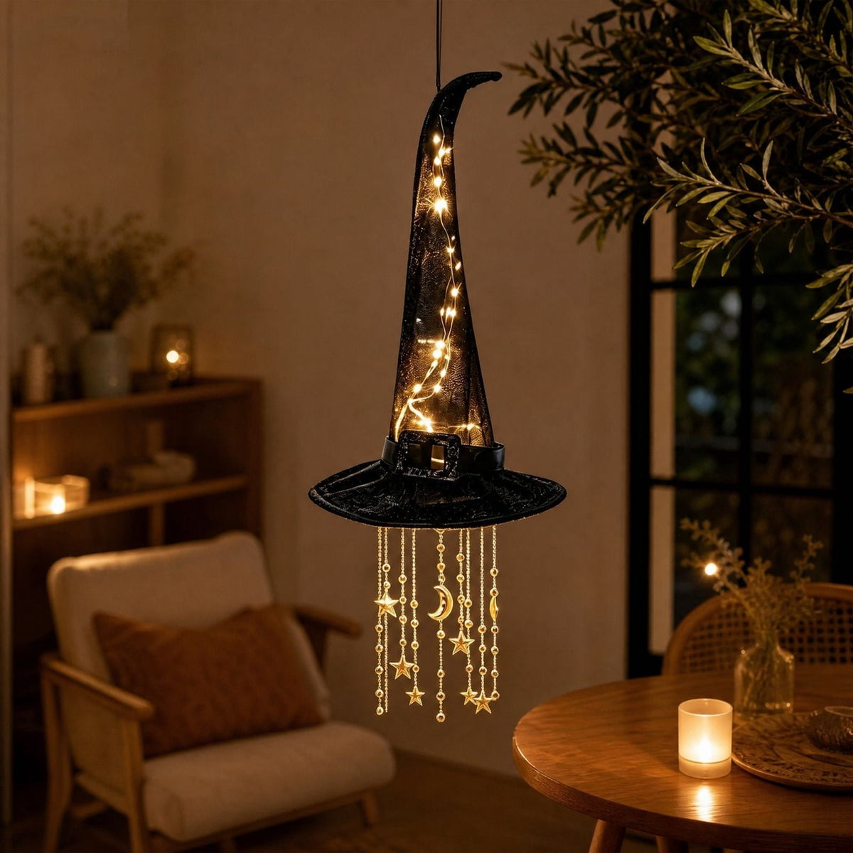 Stijggn Witch Hat Lights Halloween Glowing Lights, Waterproof Hanging Witch Hat Decorations, Warm Light Festival Ornaments for Indoor Outdoor Yard Garden Party Halloween Decor