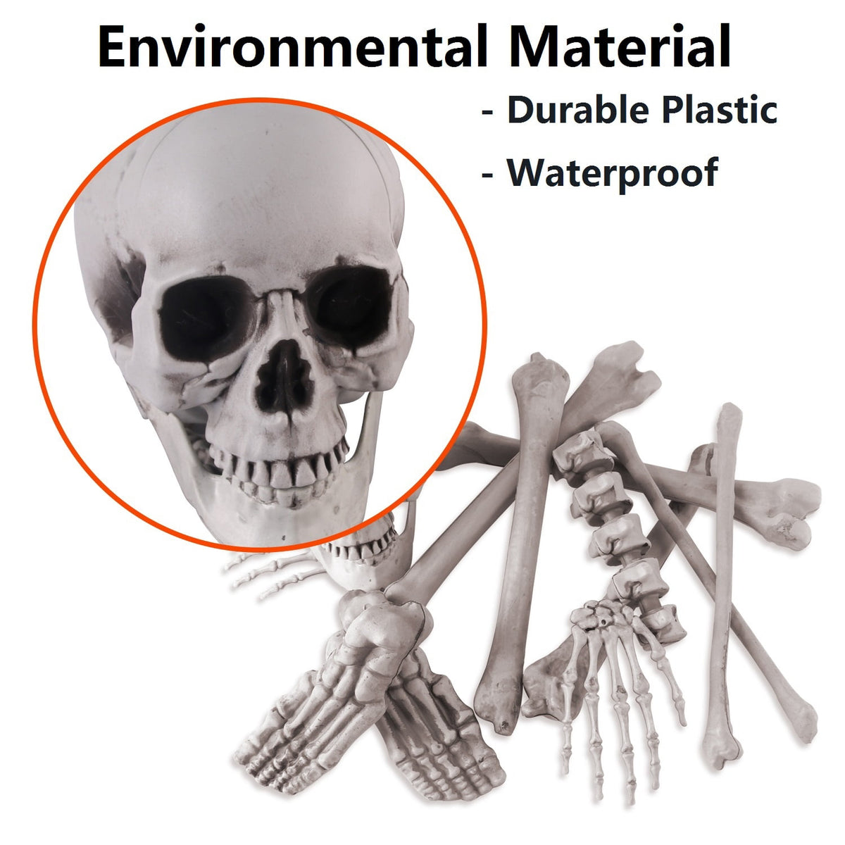 Gamexcel Scary Props Decoration, with Bag, Halloween Skeleton Bones Skull, Life Size, for Graveyard Scene Haunted Houses, 35 Pieces
