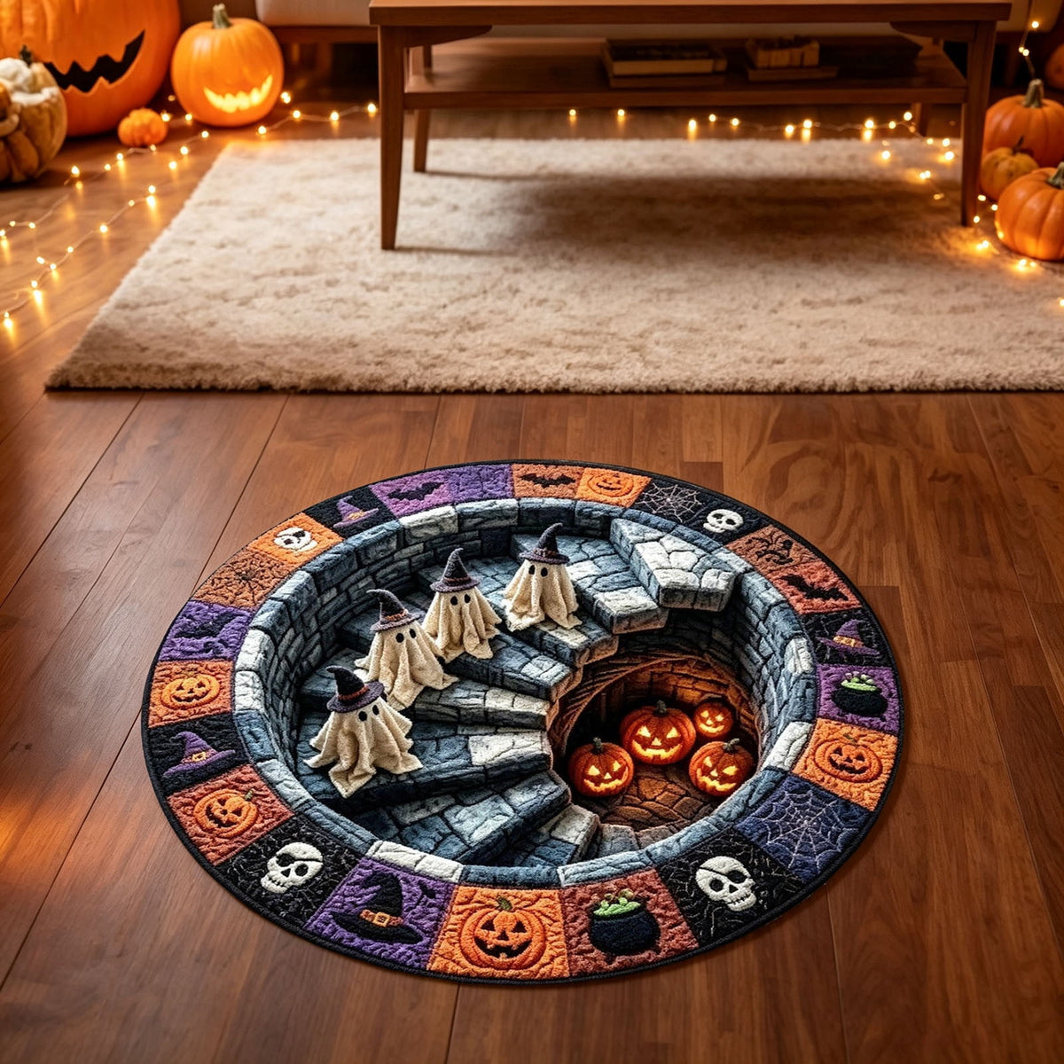 Win s Way 3D Illusion Round Halloween Rug Optical Illusion Doormat Non- Washable Entryway Decor Spooky Fall Front Door Mat for Party Decoration Available in 15.8/23.6/31.5 Inch