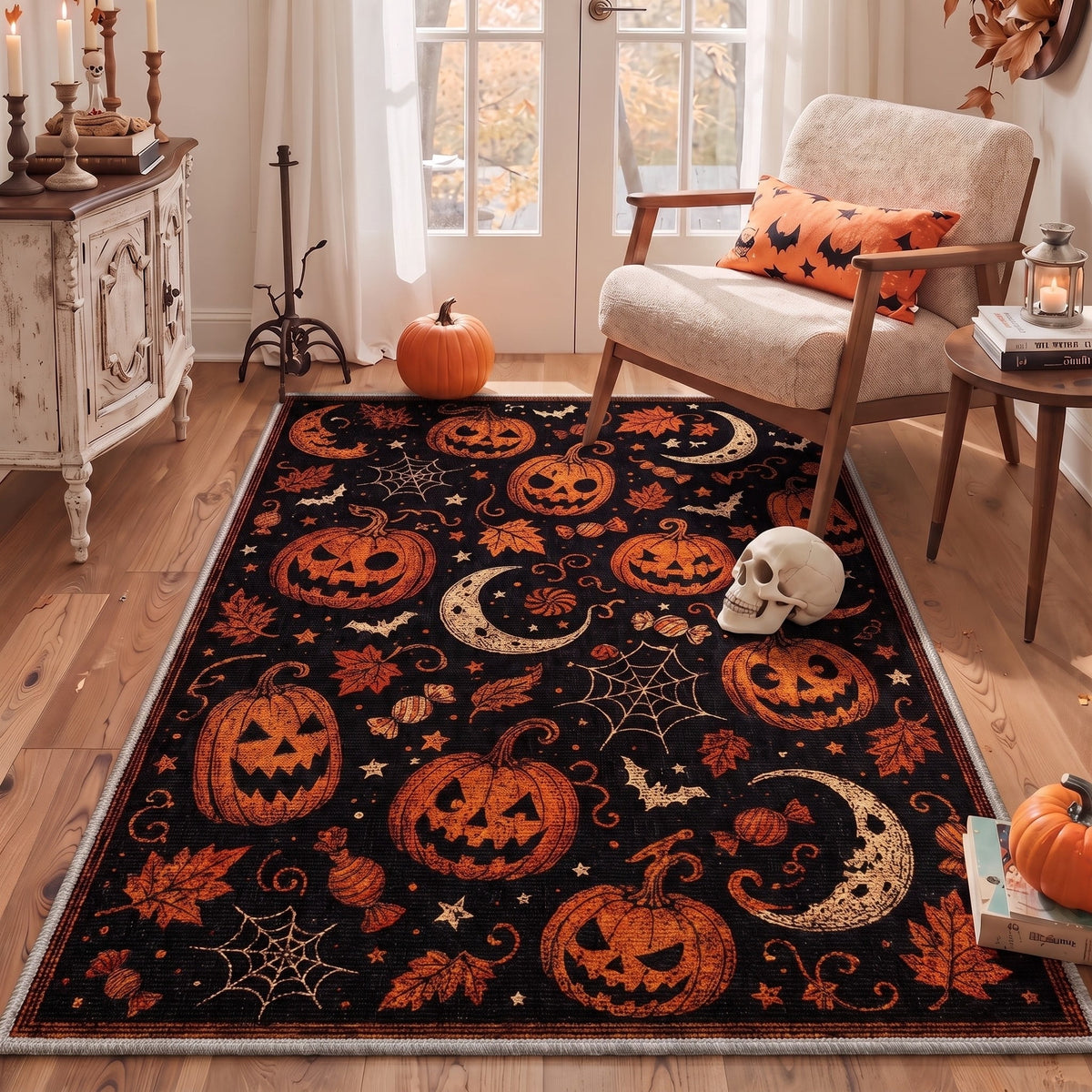 GENIMO 2'x3' Halloween Doormat, Washable Non Slip Soft Gothic Castle Outdoor Door Mat for Front Door Covered Porch Patio Entryway, Antique Gold