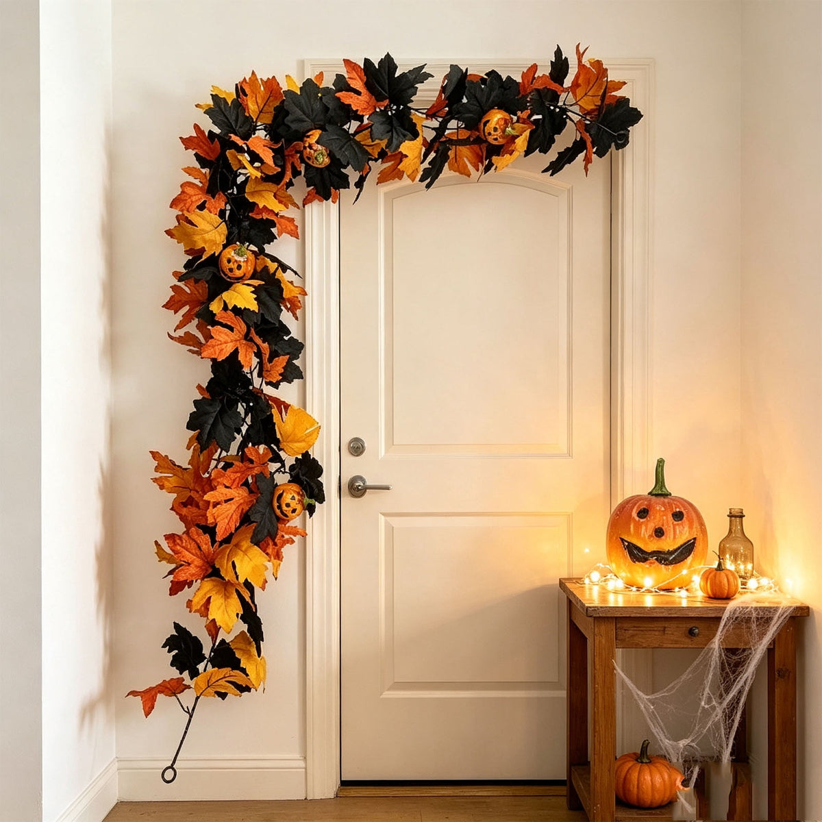 Chmadoxn 78.74" Halloween Thanksgiving Maple Leaf Garland with Mini Pumpkins & Berries, Artificial Fall Leaves Vine for Mantel Staircase Porch, Autumn Harvest Hanging Home Decor