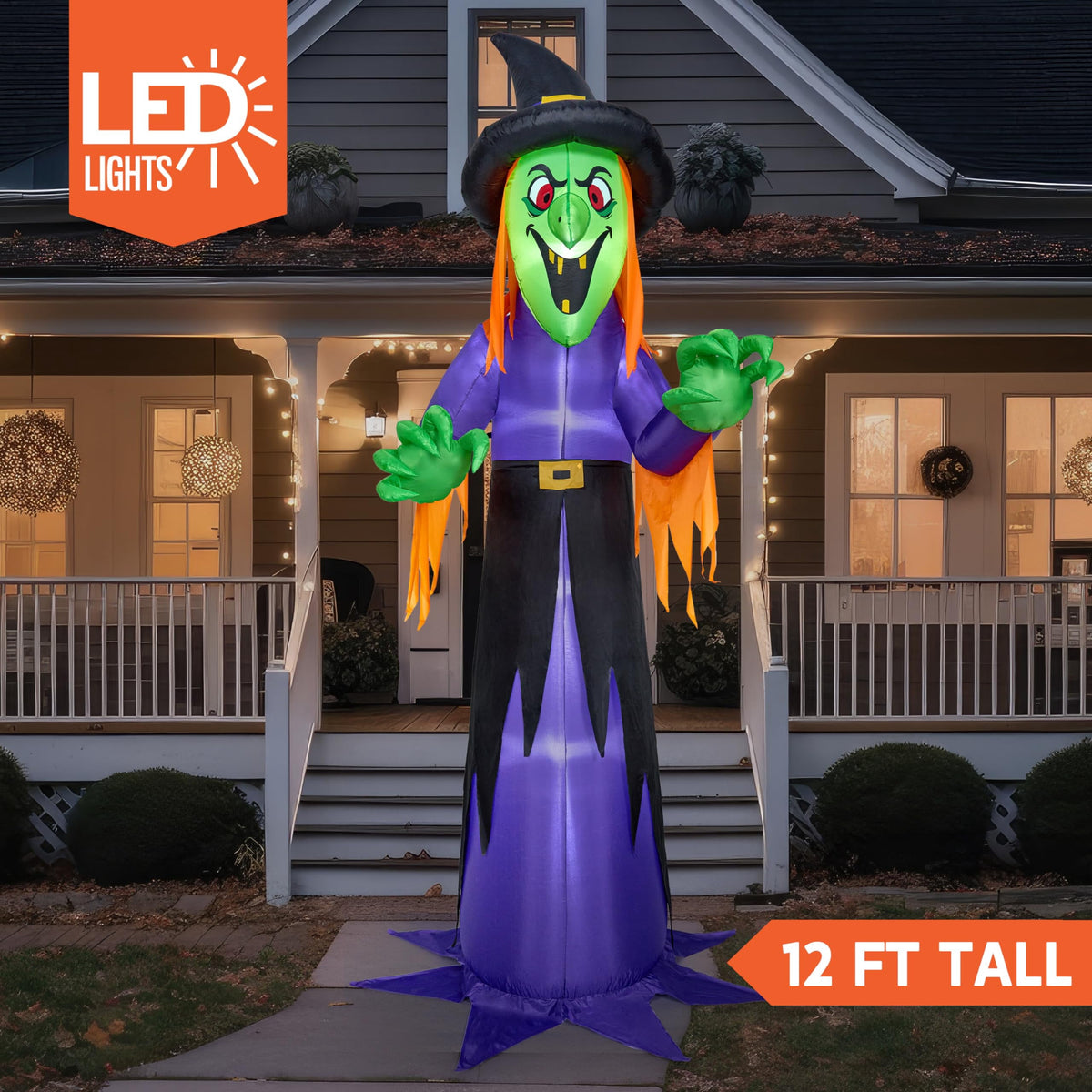 Joyfy 9 ft Halloween Inflatables Pumpkin Skeleton Decorations with Built-in LED Lights,Large Blow Up Decoration for Yard Lawn Garden Indoor Outdoor, Pumpkin Skeleton Inflatable Decoration
