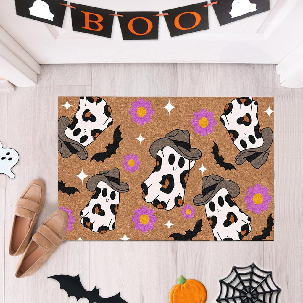 Ghost Cowboy Doormat for Halloween, Halloween Decroation Rug, Boo Doormats Washable Fall Door Mats Spooky Door Decor for Outside Patio Floor Entry Porch Garage Office