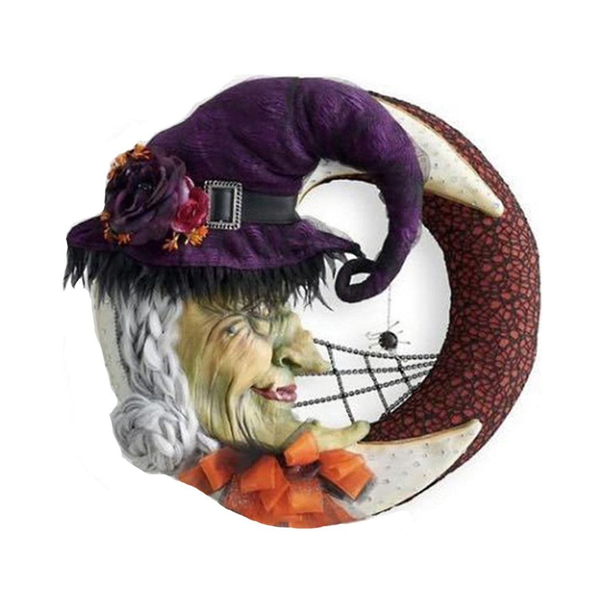 CASAFUN Halloween Decorations, Mummy Halloween Wreath with Witch and Spider,Halloween Moon Wreath Fun Halloween Porch Decor Resin Wreath, Porch Decor Resin Wreath