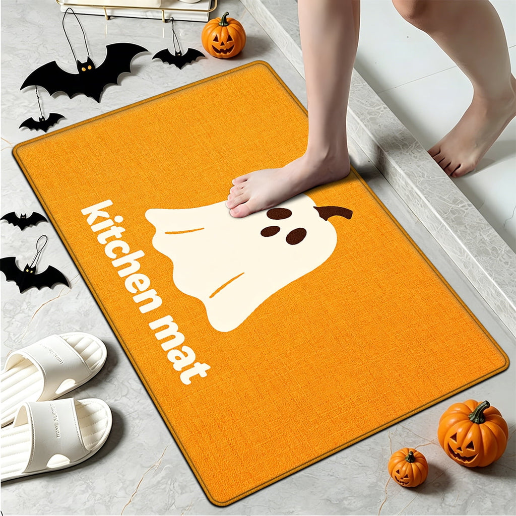 YIMEIS Halloween Orange Ghost Pumpkin Black Cat 1Pc Flannel Mat & Kitchen Rugs,Soft Non-slip,16''×24'' Inches,for Entryway Bathroom