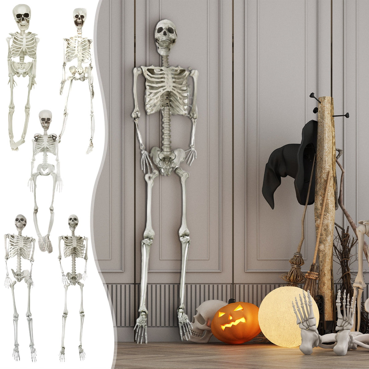 Nrmvnmi 35.4 Inch Halloween Skeleton - Life Size Full Body Realistic Human Bones with Posable Joints for Halloween Pose Skeleton Prop Decoration
