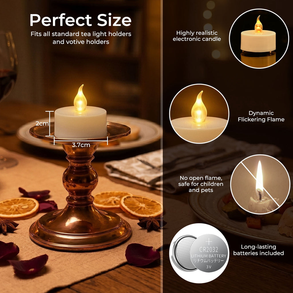 24PCS LED Tealight Candles with Remote Timer, Battery Operated Flameless Tea Light Candles, Fake Flickering Votive Candles for Home Centerpiece Table, Anniversary, Party, Halloween, Ramadan Decor
