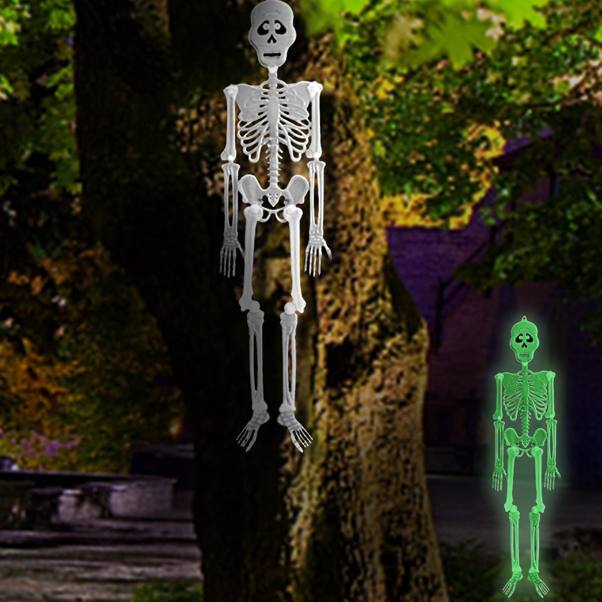 Matoen 12inch Halloween Luminous Skeleton Full Body Realistic Bones with Movable Joints for Halloween Indoor and Outdoor Decoration