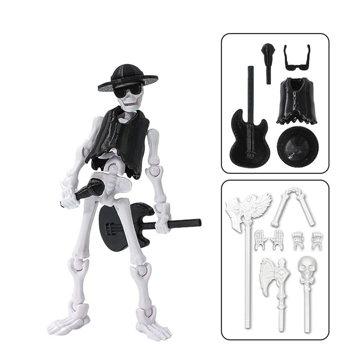 Joint Human Skeleton Doll Trick Toy Creative Ornaments Assembly Toy Movable Doll With Multiple Weapons For Desk Backpack Decoration Stress Relief Sketching Practice Festival