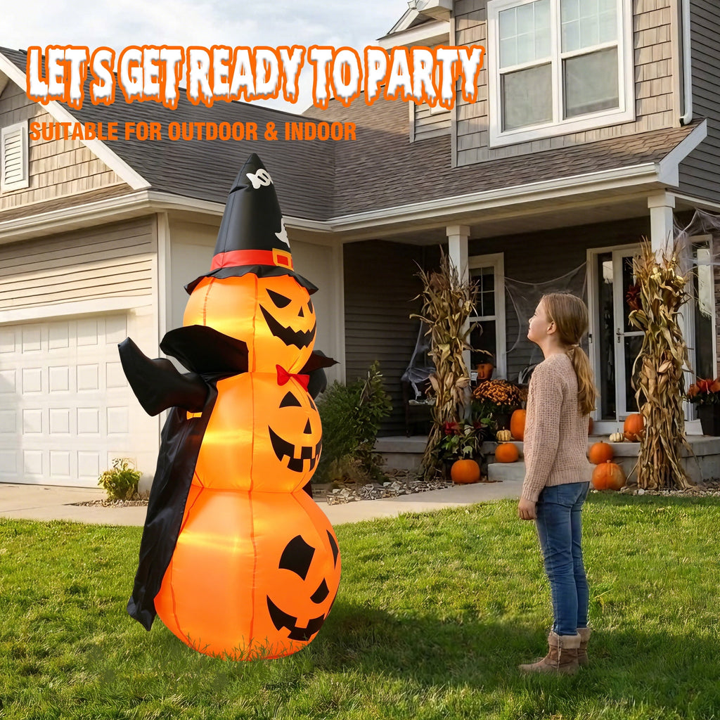 MAGOTAN 8 ft Halloween Inflatable Pumpkin Halloween Inflatable Pumpkins Ghost Tombstone Outdoor Yard Decoration Build-in 7 LED White Lights