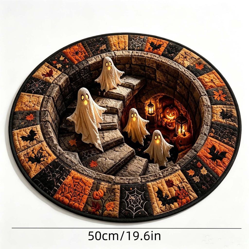 3D Optical Illusion Round Halloween Rug, Ghost Cave Stairwell Non-Slip Decorative Floor Mat