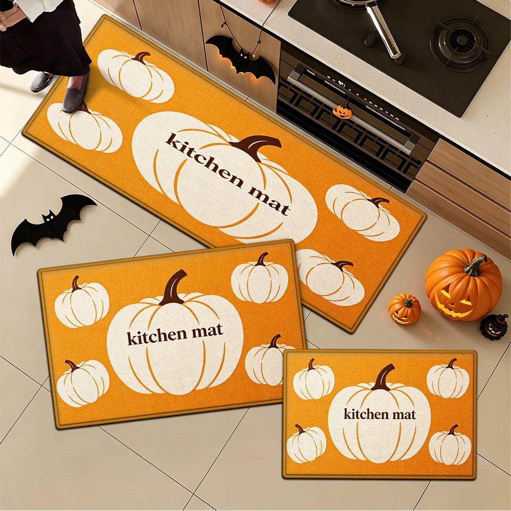 YIMEIS Halloween Orange Ghost Pumpkin Black Cat 1Pc Flannel Mat & Kitchen Rugs,Soft Non-slip,16''×24'' Inches,for Entryway Bathroom