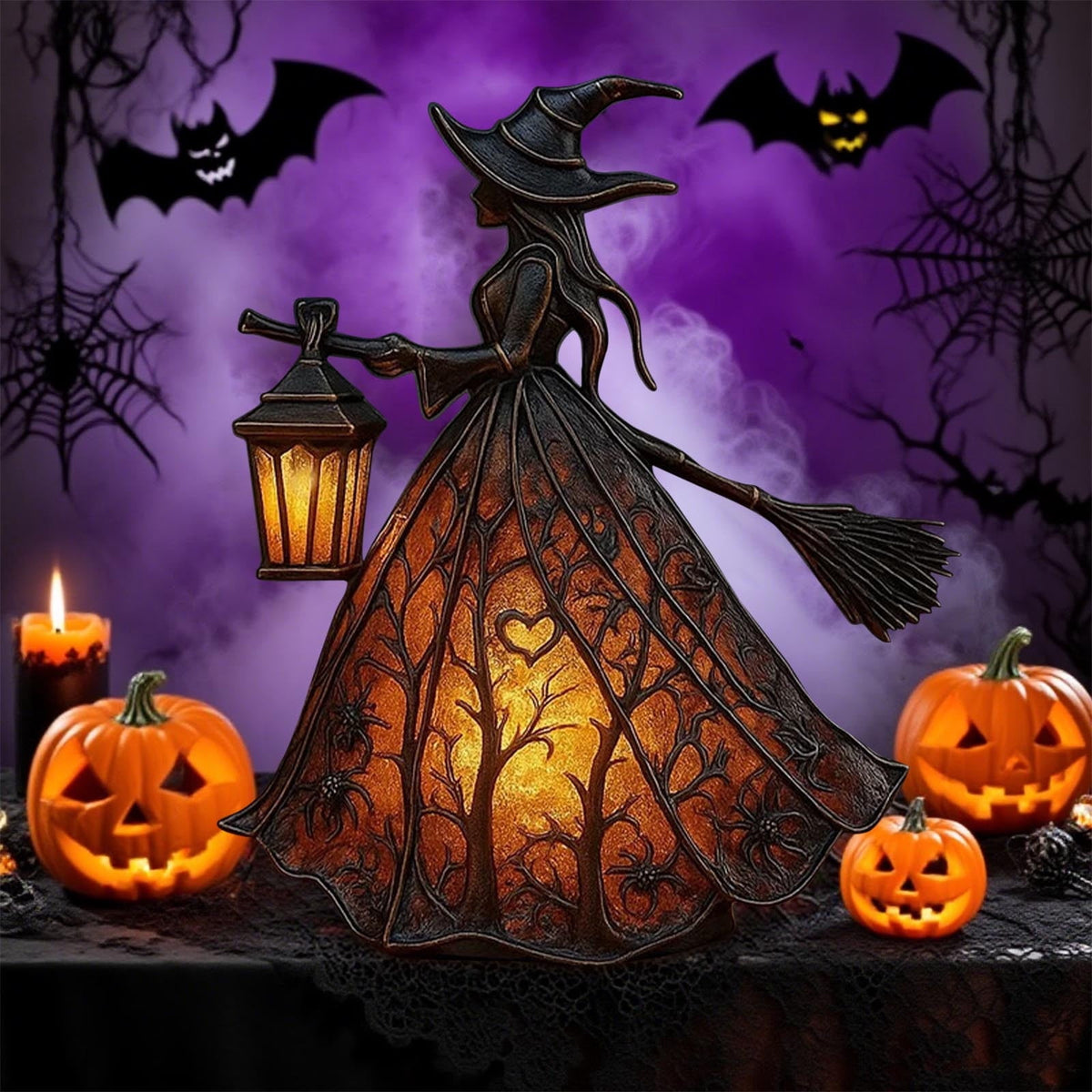 BZPIZ Witch Hat Lamp Handcrafted Retro Resin Stained Witch Hat Desk Lamp Halloween Home Decor Gothic Wizard Hats Night Light for Bedroom & Bookshelf
