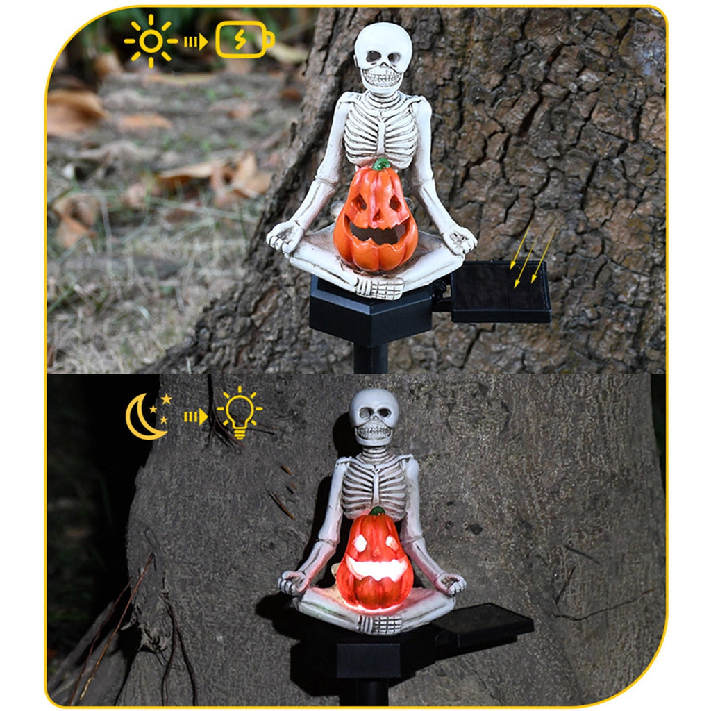 Konghyp Solar Yoga Skeleton Ground Plug, Halloween Decoration, Color Gradient Lights, Outdoor Yard Decor, Weatherproof Garden Pathway Lamp, Fun Festive Ornaments