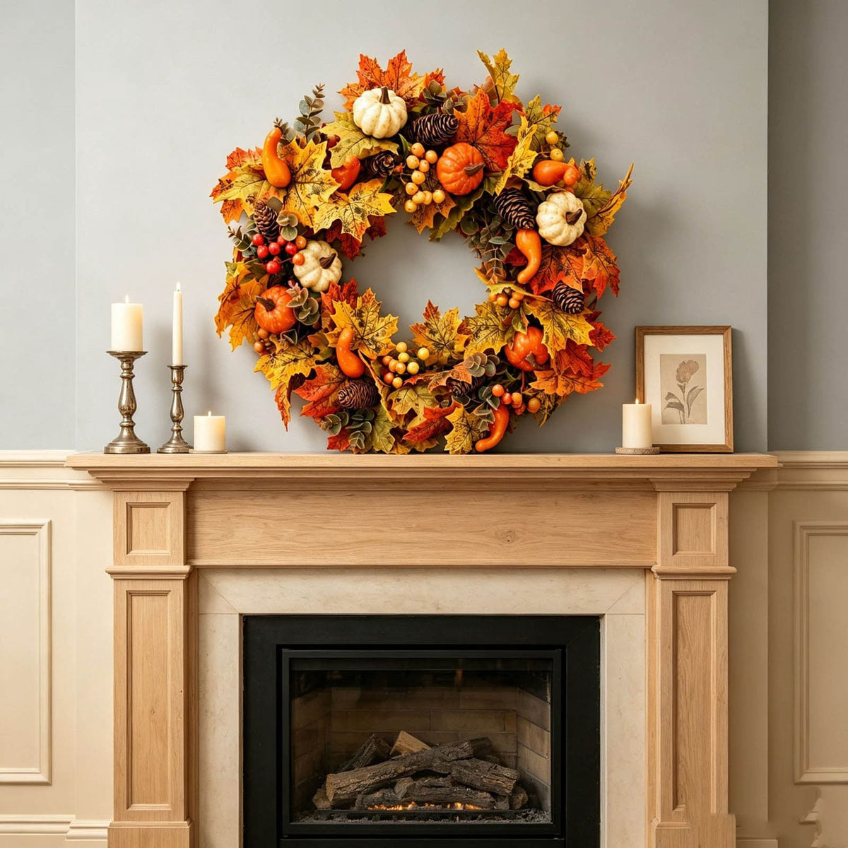 SPOORYYO 2Pcs Fall Maple Leaves Stems for Vase, Artificial Autumn Fake Leaves Decor, Maple Leaf Bushes Shrubs for Thanksgiving Halloween Home Farmhouse Table Centerpiece, 12.99" x 7.87"