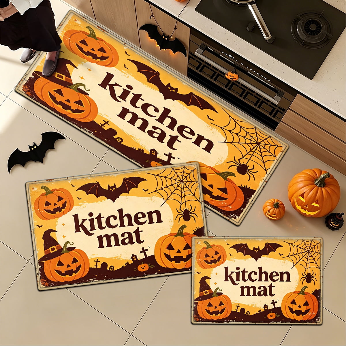 YIMEIS Halloween Orange Pumpkin Lantern Soft Non-slip 1Pc Flannel Mat and Kitchen Rugs,16''x24'',for Bathroom Entryway Bedroom