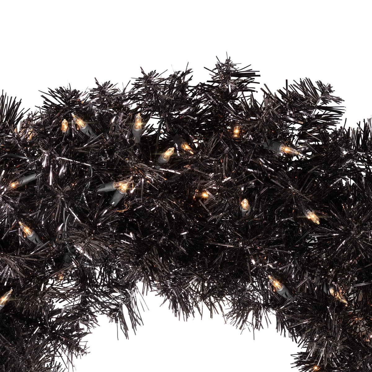 Northlight Pre-Lit Artificial Halloween Tinsel Wreath - 24" - Black - Clear Lights