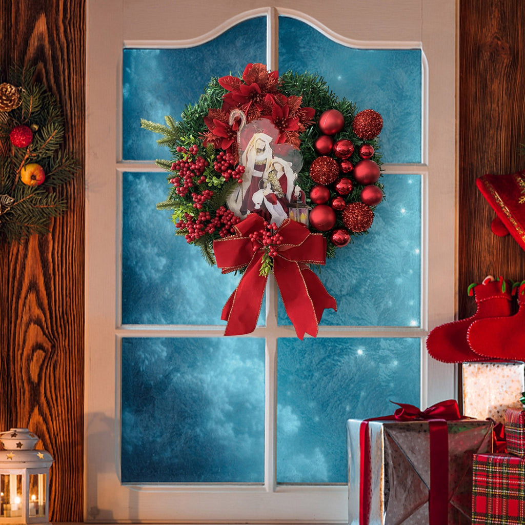 TNDBKQWR Christmas Wreath Decoration Wreath with Bow, 16 Inch Artificial Wreaths for Front Door, Christmas Decorations Halloween Decor Door