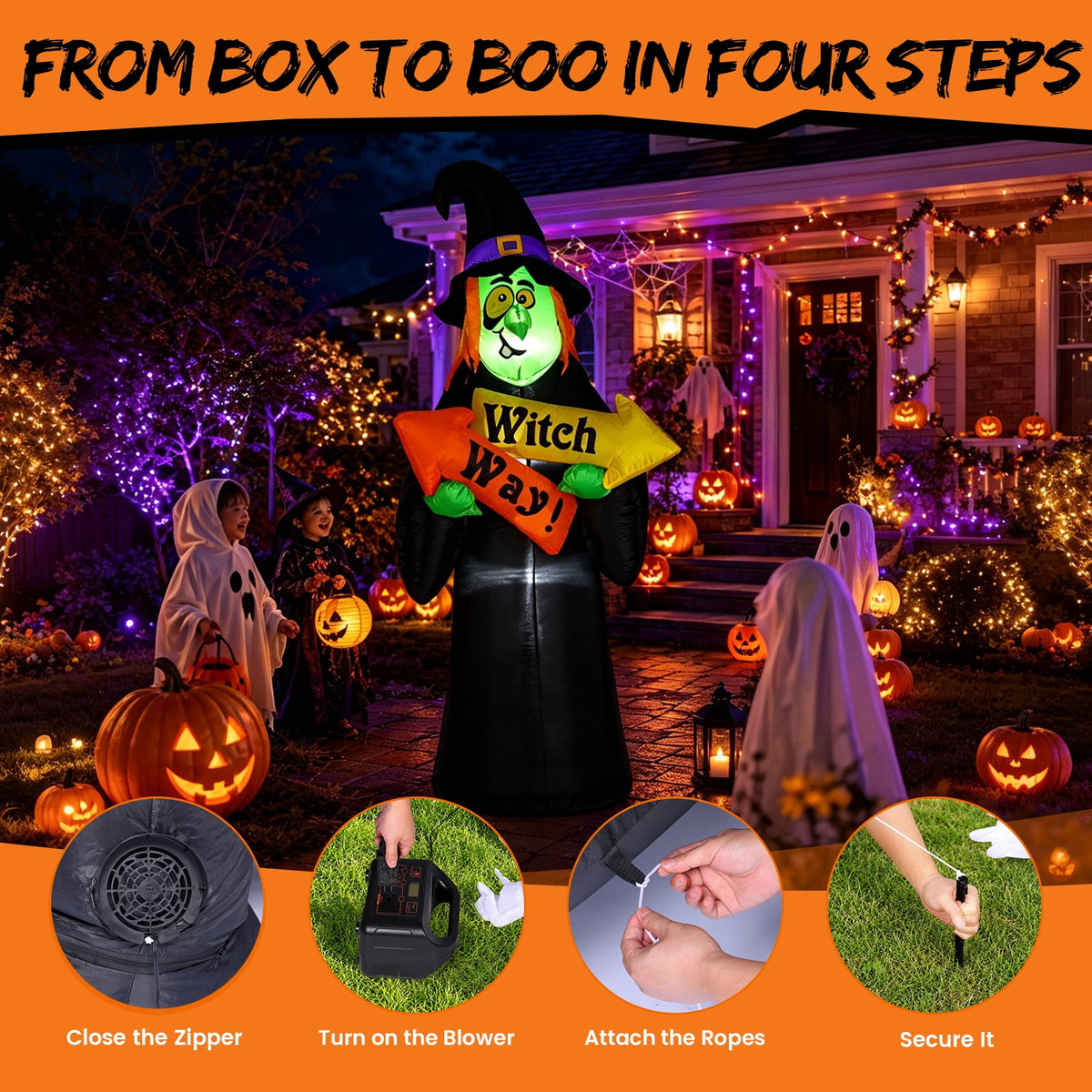 6FT Halloween Inflatable Ghost Pumpkin Decorations with LED Lights, 3 Ghosts Inflatable Yard Decorations for Outdoor Lawn Garden Porch Indoor Party Decorations