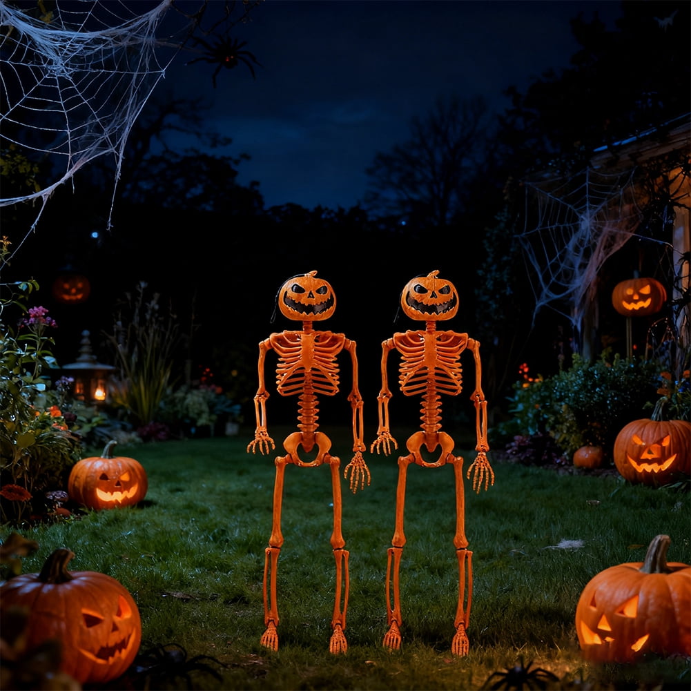 2Pcs 15" Halloween Pumpkin Skeleton for Yard Garden Props Halloween Party Decor