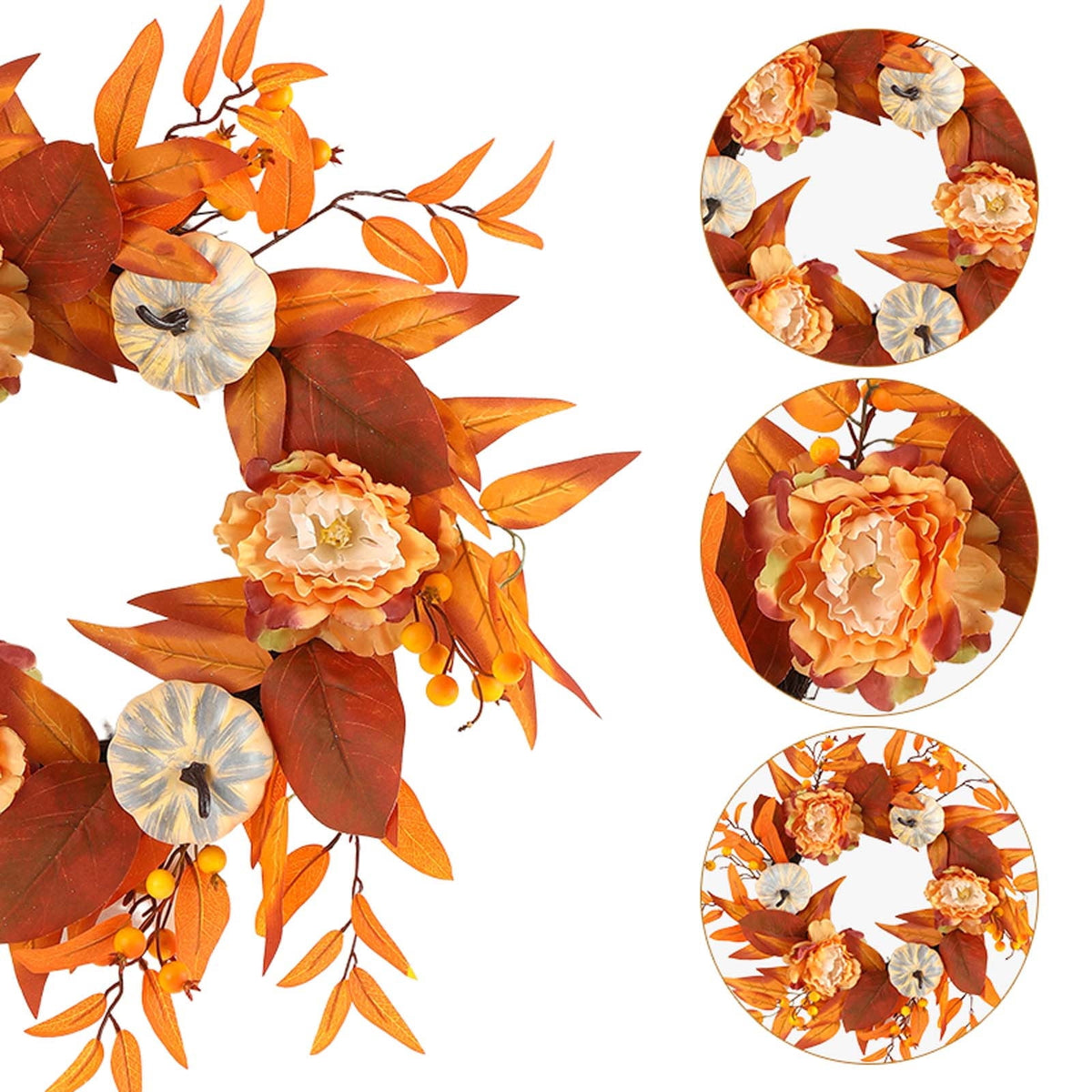 YIKA Halloween Decoration Fall Peony And Pumpkin Wreath Colorful Decorative Garland Home Decoration And Ornaments Suitable For Decoration In Multiple Scenarios F3Halloween Yard Decor