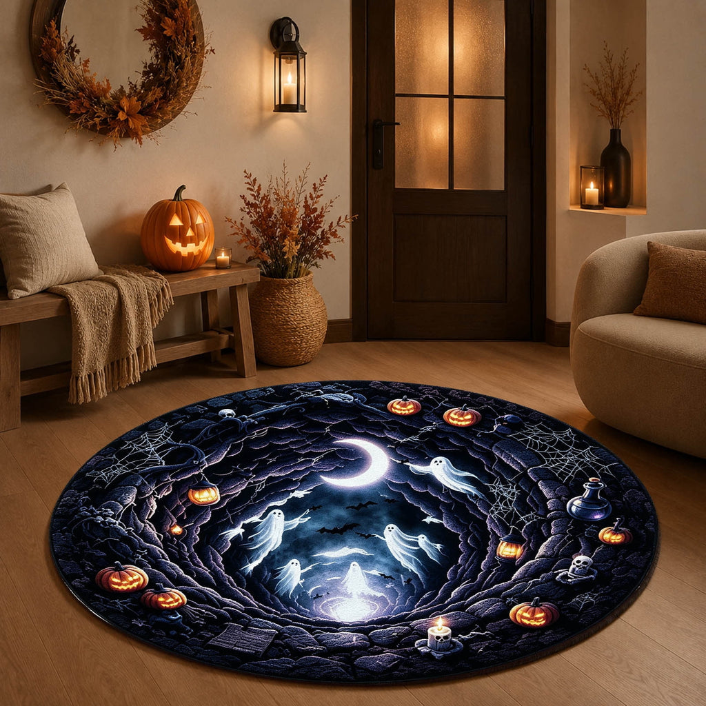 Win s Way 3D Illusion Round Halloween Rug Optical Illusion Doormat Non- Washable Entryway Decor Spooky Fall Front Door Mat for Party Decoration Available in 15.8/23.6/31.5 Inch