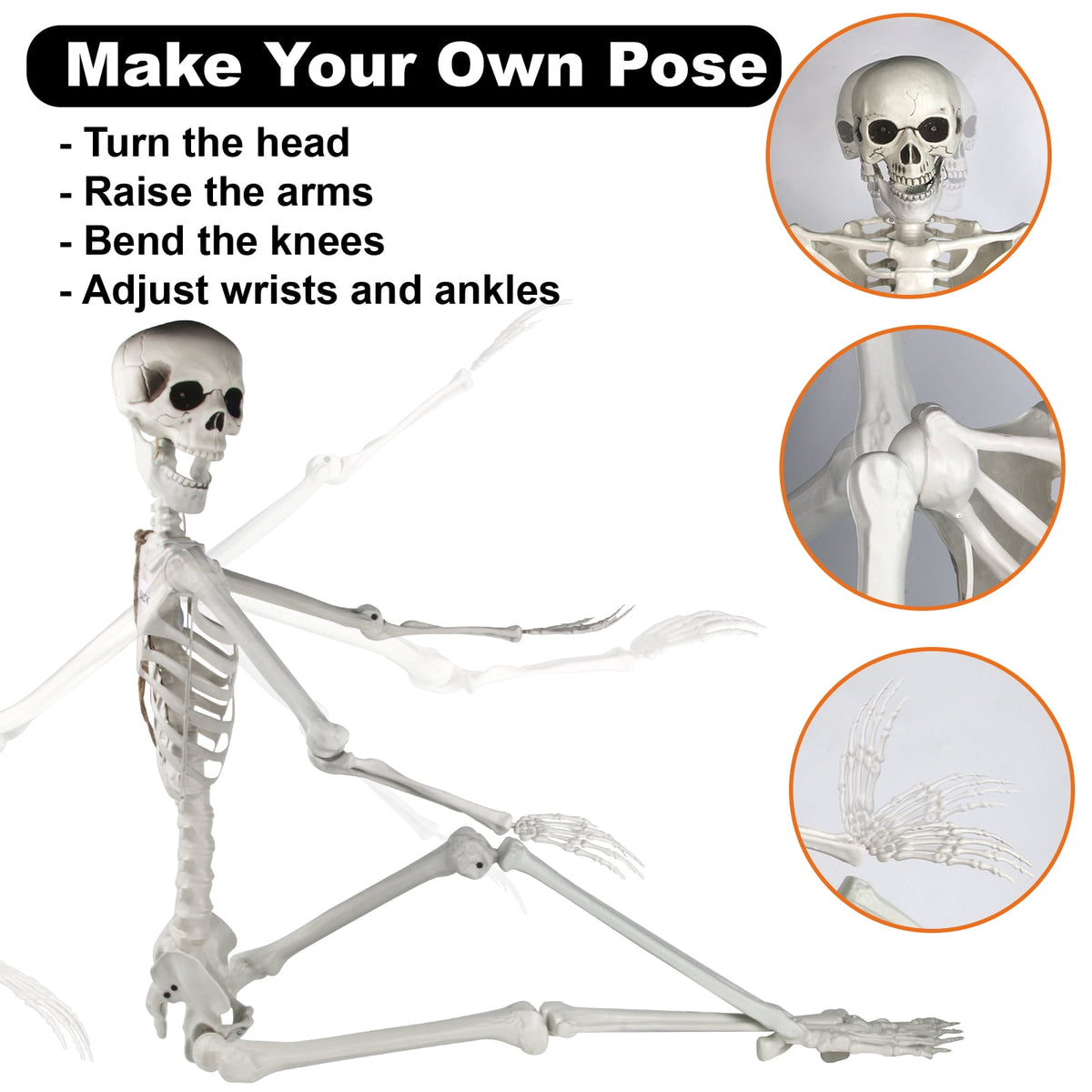 Gamexcel Scary Props Decoration, with Bag, Halloween Skeleton Bones Skull, Life Size, for Graveyard Scene Haunted Houses, 35 Pieces