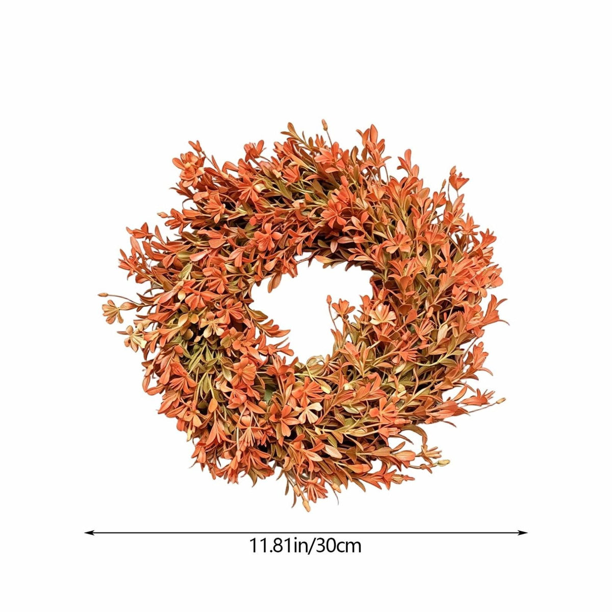 OKKVV Artificial Orange Fall Leaf Front Door Wreath, Rustic Autumn Foliage Twig Wreath, Harvest Thanksgiving Halloween Farm Window Wall Hanging Decor