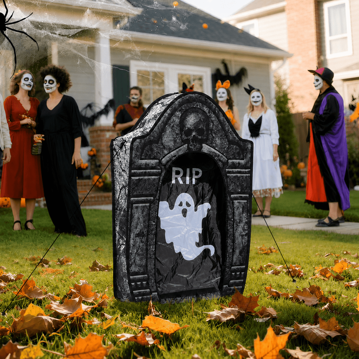 Toiyjofe 3.5ft Large Halloween Tombstone Decoration with LED Skull Eyes, Battery Powered Foldable Graveyard Decor for Lawn, Garden & Haunted House