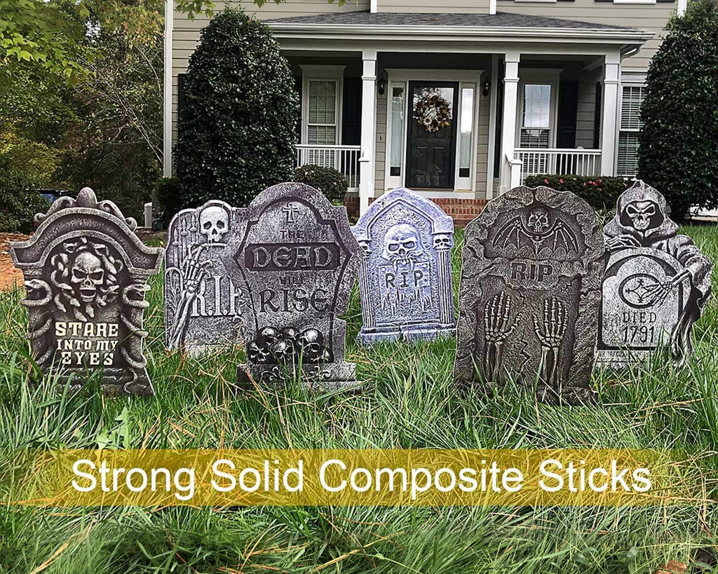 Gamexcel Halloween Gravestone Yard Signs, 10 Pack Tombstone Decorations with Stakes for Lawn, Garden and Haunted House