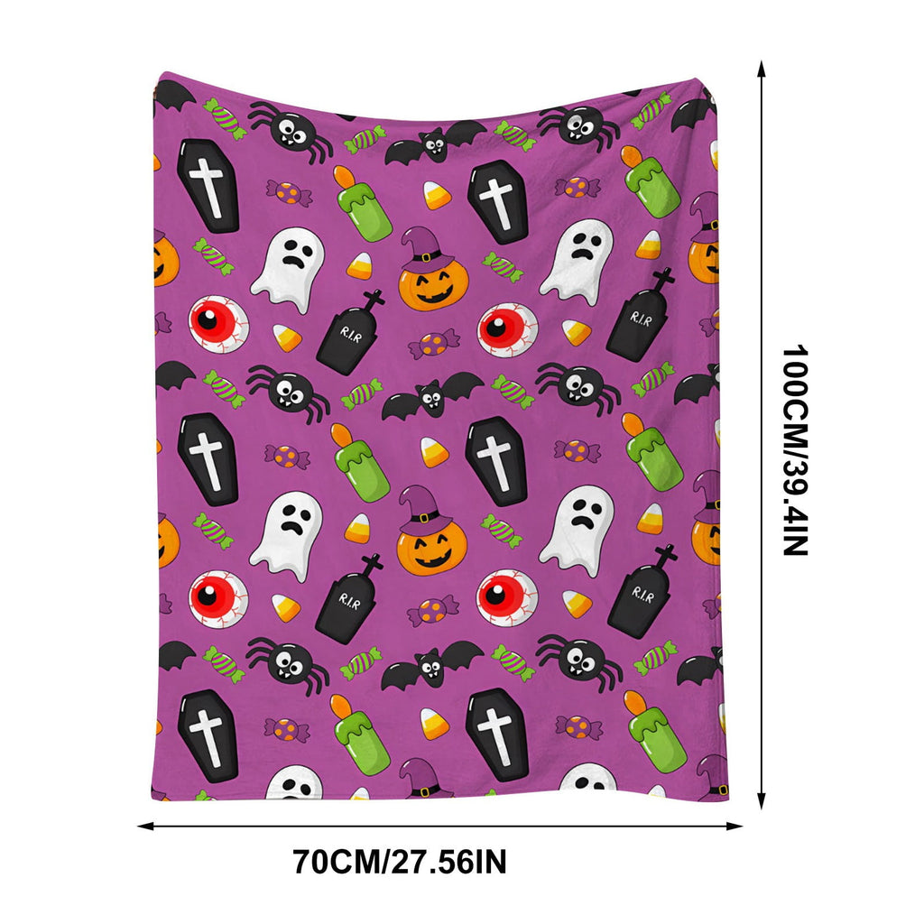 Halloween blanket,Halloween Print Throw Blanket Flannel Soft Cozy Decorative Nap Blanket with Ghost Pumpkin Skull for Office Bedroom Sofa Camping Travel(100x150cm/39x59 Inch),Black