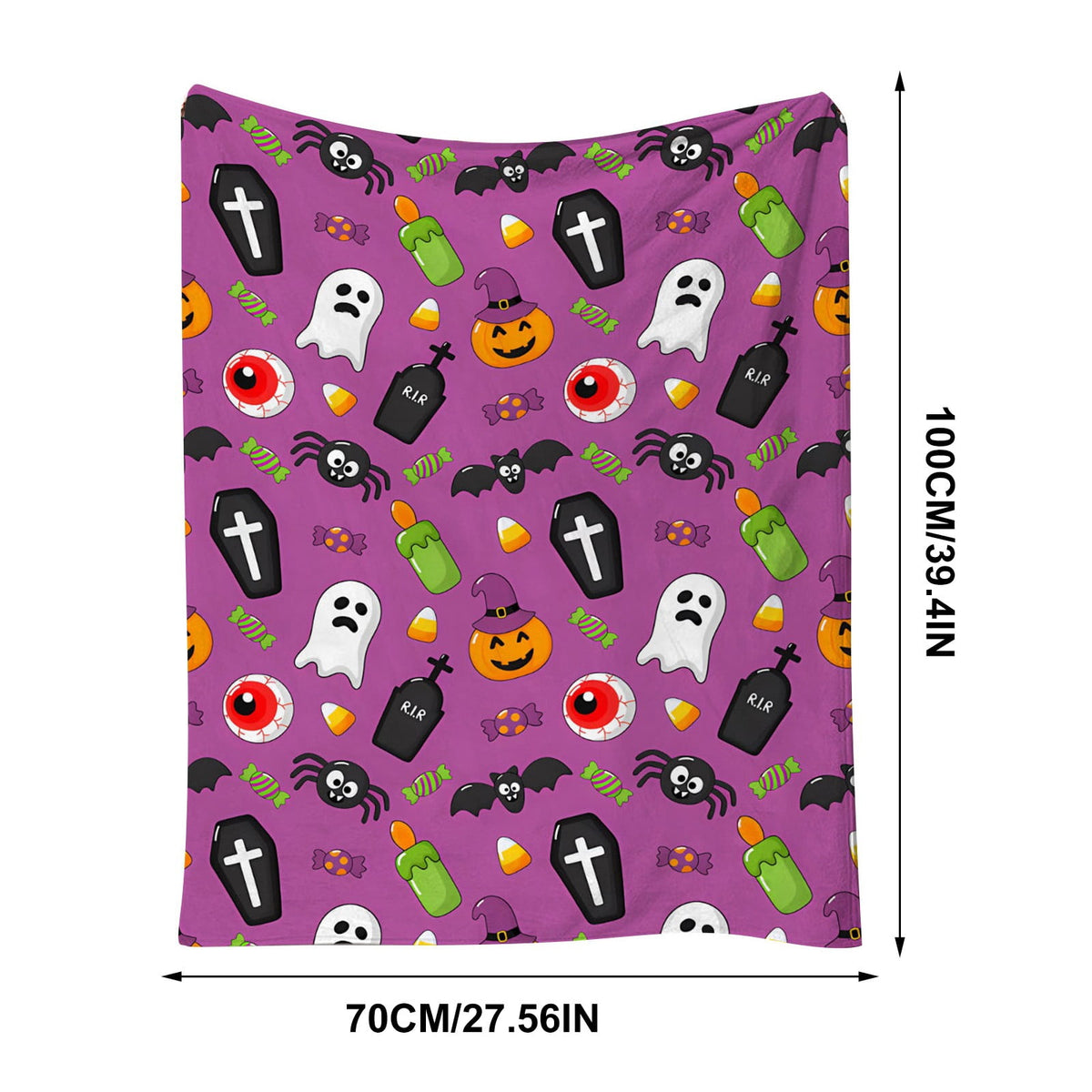 Halloween blanket,Halloween Print Throw Blanket Flannel Soft Cozy Decorative Nap Blanket with Ghost Pumpkin Skull for Office Bedroom Sofa Camping Travel(100x150cm/39x59 Inch),Black