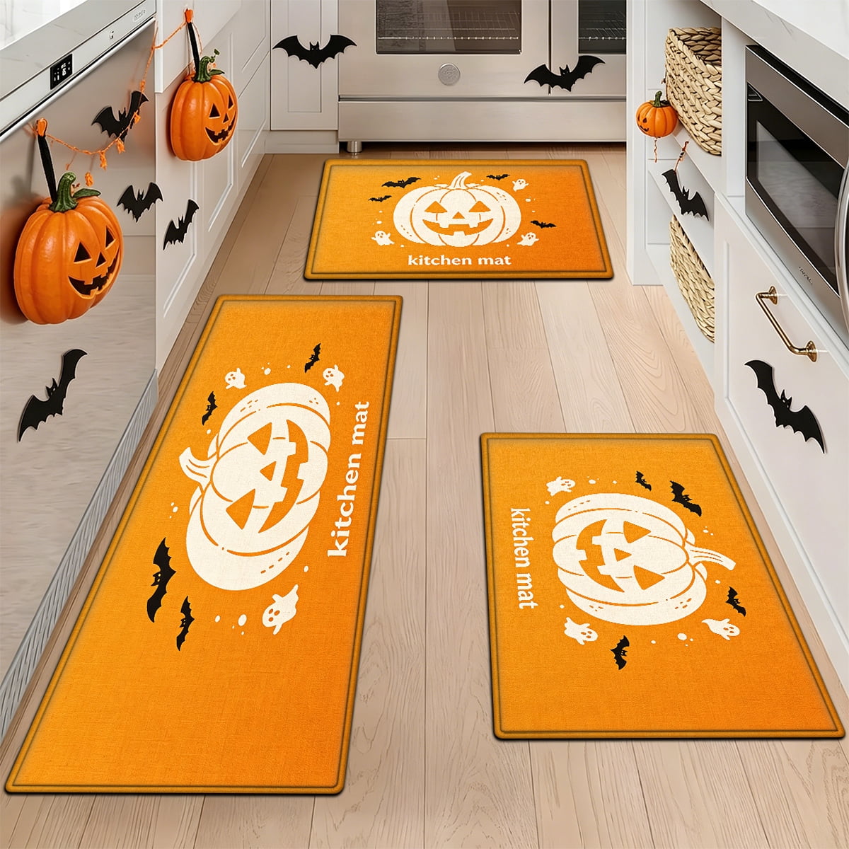 YIMEIS Halloween Orange Ghost Pumpkin Black Cat 1Pc Flannel Mat & Kitchen Rugs,Soft Non-slip,16''×24'' Inches,for Entryway Bathroom