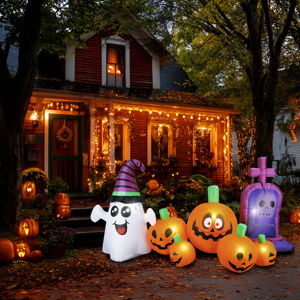MAGOTAN 8 ft Halloween Inflatable Pumpkin Halloween Inflatable Pumpkins Ghost Tombstone Outdoor Yard Decoration Build-in 7 LED White Lights