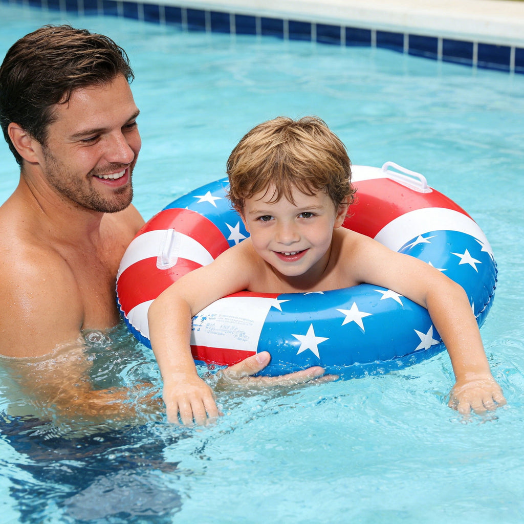 Pool Floats USA Flag Patriotic Swim Pool Tubes for Kids Adults Red White & Blue Pool Floaties Summer Pool Party 250th Anniversary 35in