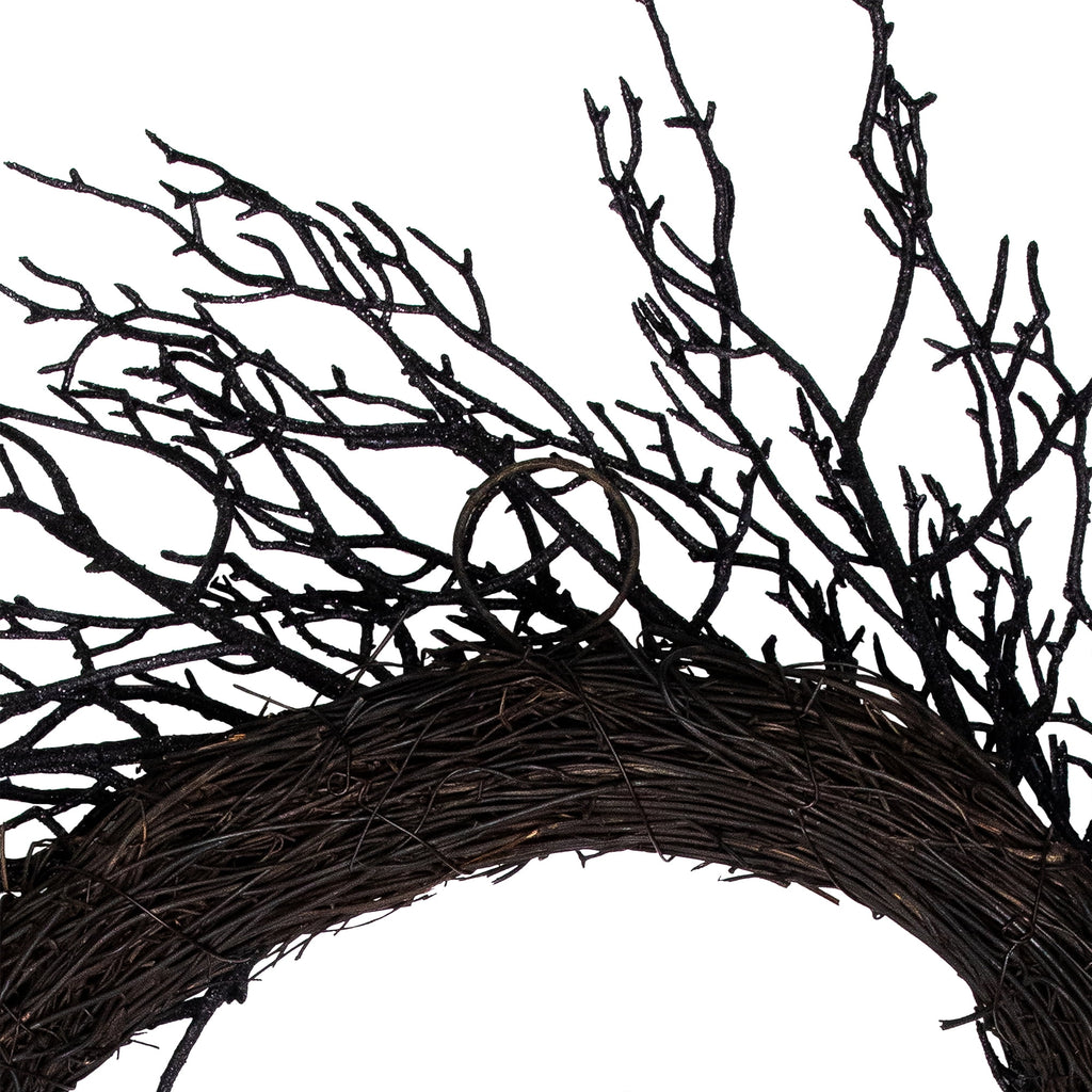 Northlight Glittered Twig Artificial Halloween Wreath - 24" - Black - Unlit