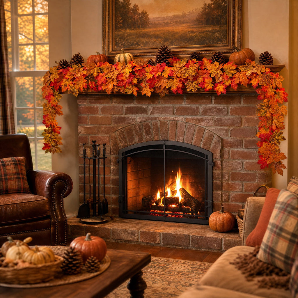 WKSCLPAI Halloween Maple Leaf Garland, Fall Vine Wreaths for Autumn Festivities Decor,Seasonal Garlands for Home,Halloween & Fall Decorations