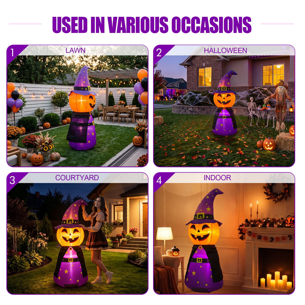 MAGOTAN 8 ft Halloween Inflatable Pumpkin Halloween Inflatable Pumpkins Ghost Tombstone Outdoor Yard Decoration Build-in 7 LED White Lights