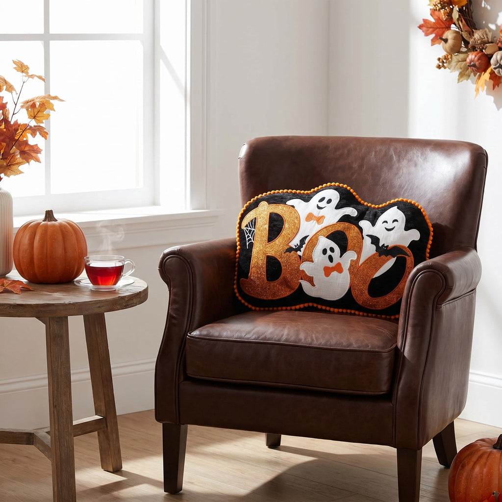 Cute Reading Ghost Plush Throw Pillow, Halloween Book & Pumpkin Bucket Ghost Stuffed Cushion, Spooky Season Decorative Pillow, for Sofa, Bedroom, Party Decor