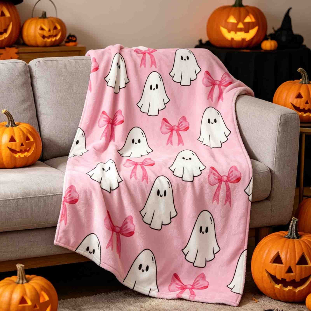 Halloween blanket,Halloween Print Throw Blanket Flannel Soft Cozy Decorative Nap Blanket with Ghost Pumpkin Skull for Office Bedroom Sofa Camping Travel(100x150cm/39x59 Inch),Black