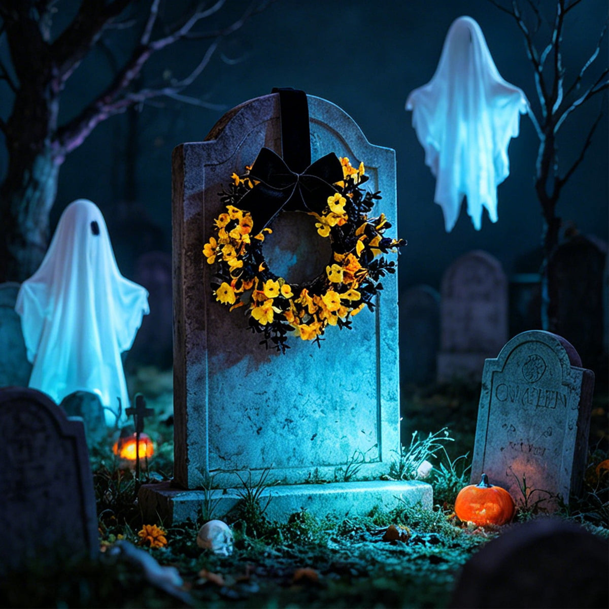 Hotyverty Halloween Wreath for Front Door, 13.77 Inch, Skull With Black Bow Wreath Halloween Decorations For Covered Outdoor Door & Farmhouse Gothic Home Ornament
